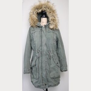 American Eagle Women's Size Small Military Utility Coat Jacket Faux Fur Hood